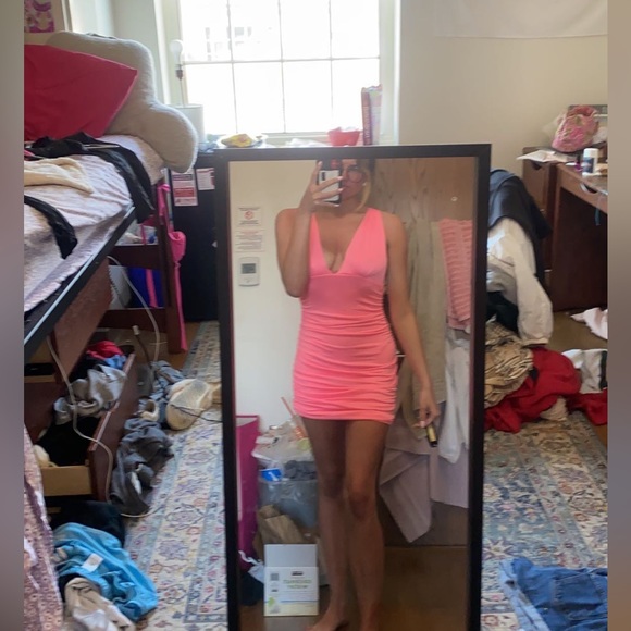 Pink Bodycon Rushed Mini Dress - Picture 4 of 4